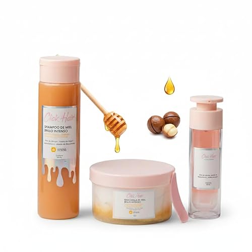 Click Hair Shampoo de Miel, Mascarilla de Miel y Miel para el Cabello (3 Pack) | Hidratación Profunda, Reparación Intensa y Brillo Espejo | Libre de