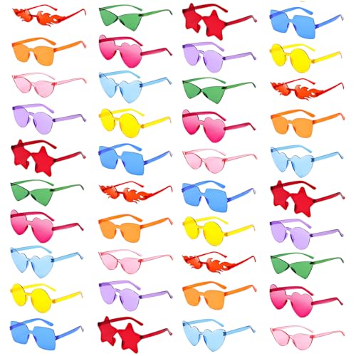 10/20/40 Pack Fun Colorful Rimless Party Sunglasses Bulk Retro Funny Glasses Set for Bachelor Party Favors