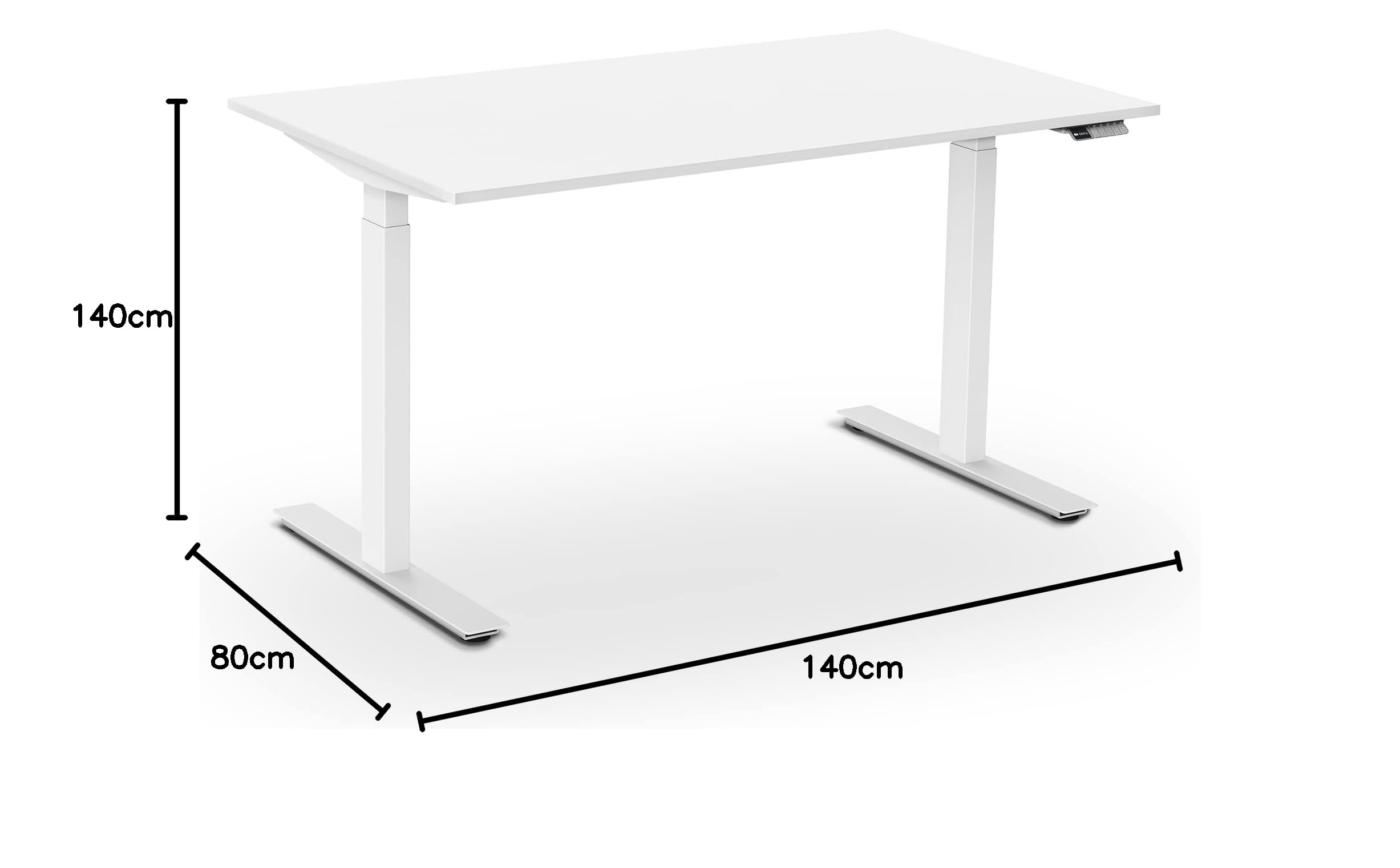 aeris Active Desk - Scrivania regolabile in altezza, 140 x 80 cm, colore bianco, regolabile in altezza, elettrico con funzione memoria, scrivania in acciaio, tavolo in PC per casa e ufficio
