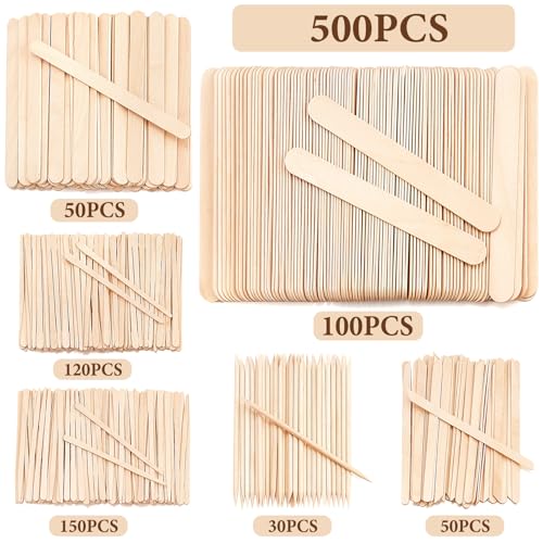 Image of EWVVSS 6 Style 500 Pcs Wax Sticks Assorted Wax Applicator Sticks For Body Legs Face With Small Medium Large Sizes Wood Sticks For Waxing Or Craft Sticks