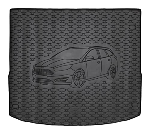 Tapis de coffre en caoutchouc avec motif de véhicule pour Ford Focus III Turnier à partir de 5/2011-8/2018 AZ3100012 Cover