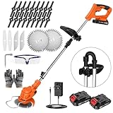 Cordless Strimmer with 2 x 21V 2000mAh Battery and 4 Blade System, Garden Strimmer with Adjustable Telescopic Shaft and Foldable Design, Grass Trimmer for Lawn, Bushes and Yard - Bright Orange