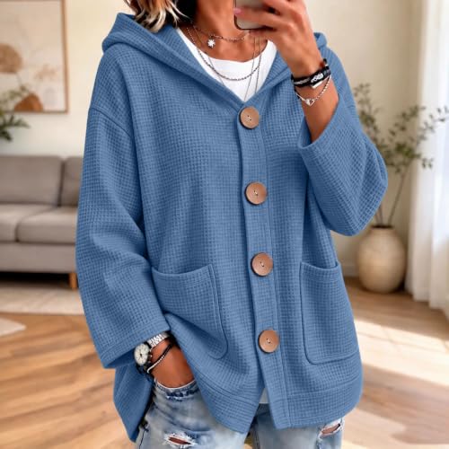 MaMiDay Waffle Cardigan Hoodie for Women Button Long Sleeve Baggy Loose - image 2