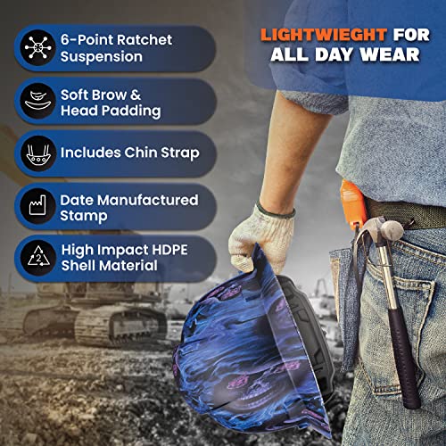 Acerpal Full Brim Hard Hat Osha Construction Work Approved Safety Helmet, Blue Banshee, Skulls Custom Design Hard Hats, Cascos De Construccion For Men And Woman, 6 Point Adjustable Ratchet Suspension #TOP2