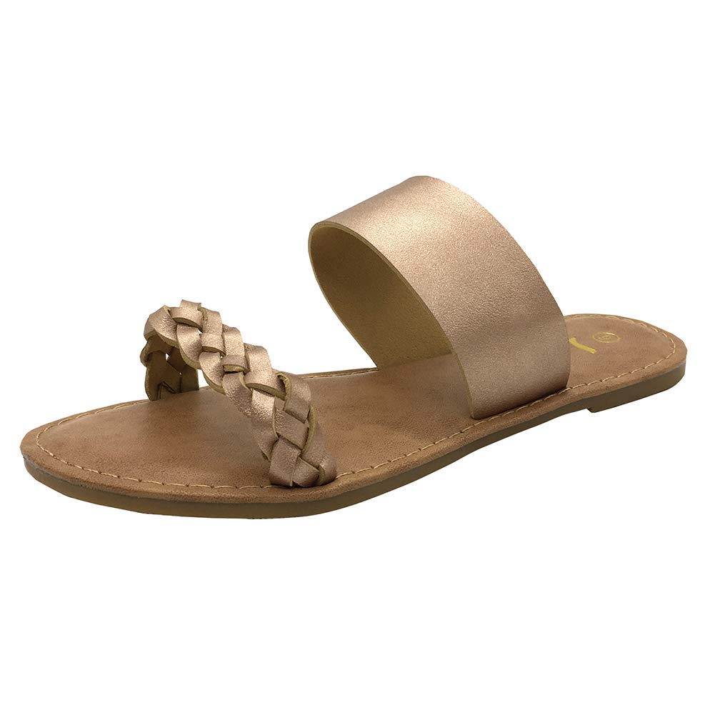 LMWomen's Braided Slide Sandals Open Toe Two Band Slip On Flat Sandals Casual Summer Sandals