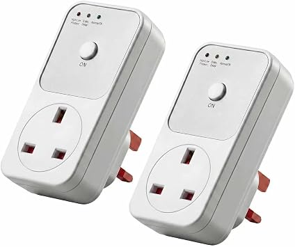 2-Pack 13A UK Voltage Protector 220V Surge Shield Auto Power Stabilizer, Over Under AC Adapter for Home RV Appliance | Electric Shock Protection Wall & Fridge Plug Socket Safe Smart Digital Switch