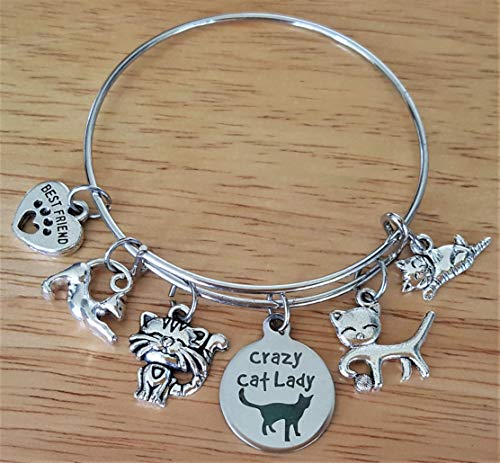 Cat Bracelet Pets Lover Kitty Crazy Lady Cat Mom Gift Best Friend Paw Print Bangle Bracelet2
