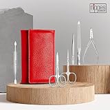 nippes Solingen Premium Line Wild Red, 6-częściowy zestaw do manicure, stal nierdzewna, nie zawiera niklu, etui ze skóry bydlęcej z zatrzaskami, czerwony/czarny, zestaw do pielęgnacji paznokci, Made