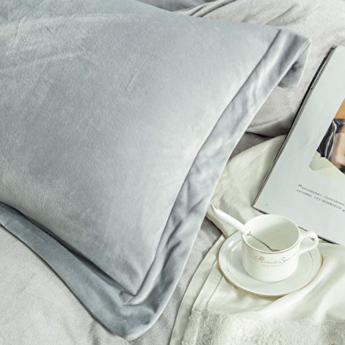 Ntbay Velvet Queen Duvet Cover Set, 3 Pieces Zippered Flannel Comforter Cover Set, Grey #TOP3