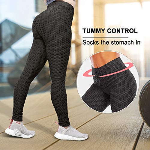 Booty Yoga Pants Women,High Waisted Ruched Butt Lift Textured Scrunch Tummy Control Slimming Leggings Workout Tights(Black,S) #TOP1