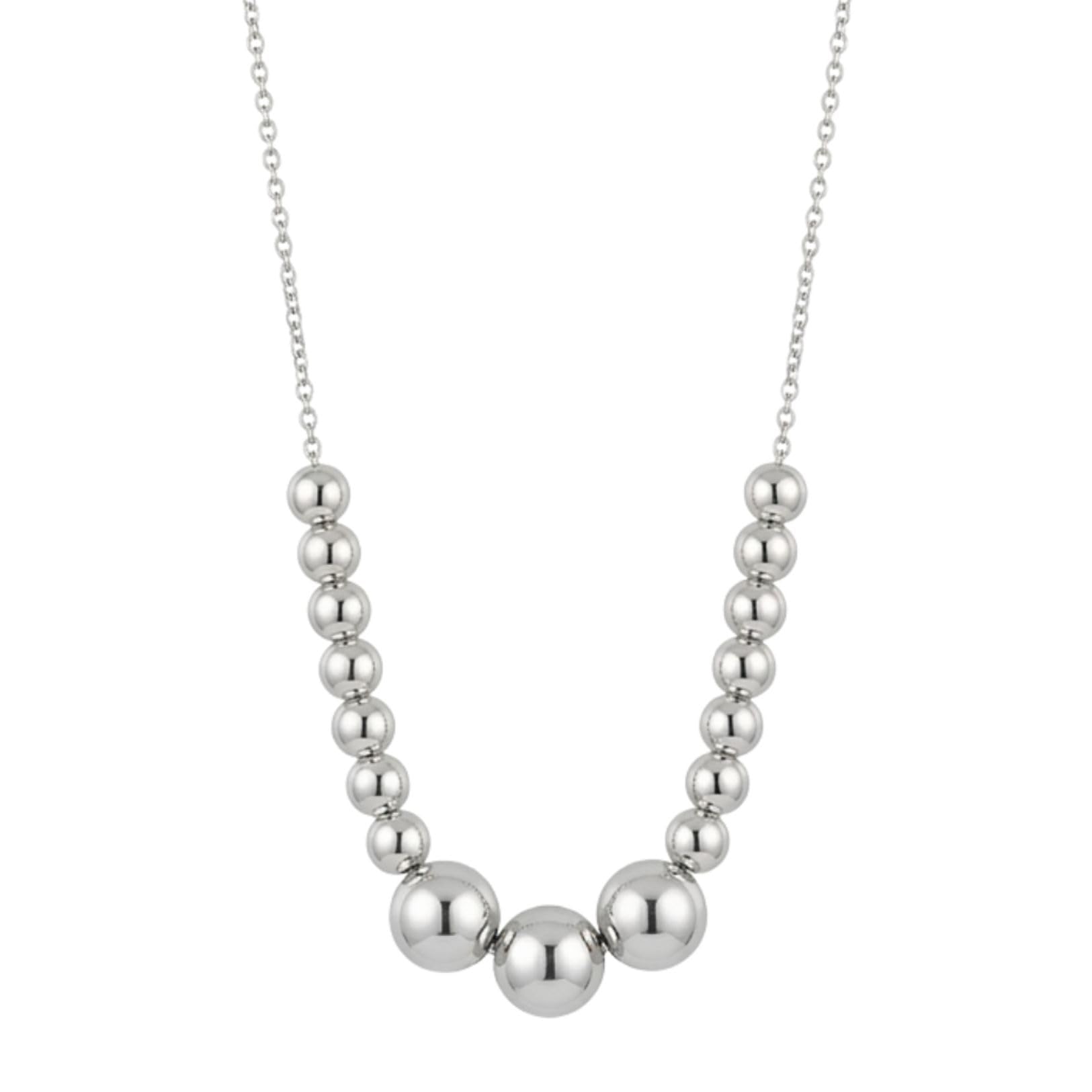Silver Plated Graduated Ball Necklace High Polish Metallic Bead Bib Chain Choker Jewelry Modern Minimalist Bold Collar Neckpiece-image-1
