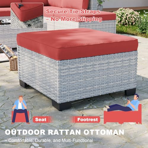 Image of 5-Piece Small Patio Furniture Set, Outdoor Swivel Rocking Chairs Set with Ottomans, Patio Bistro Set for Balcony, Deck, Porch, Red