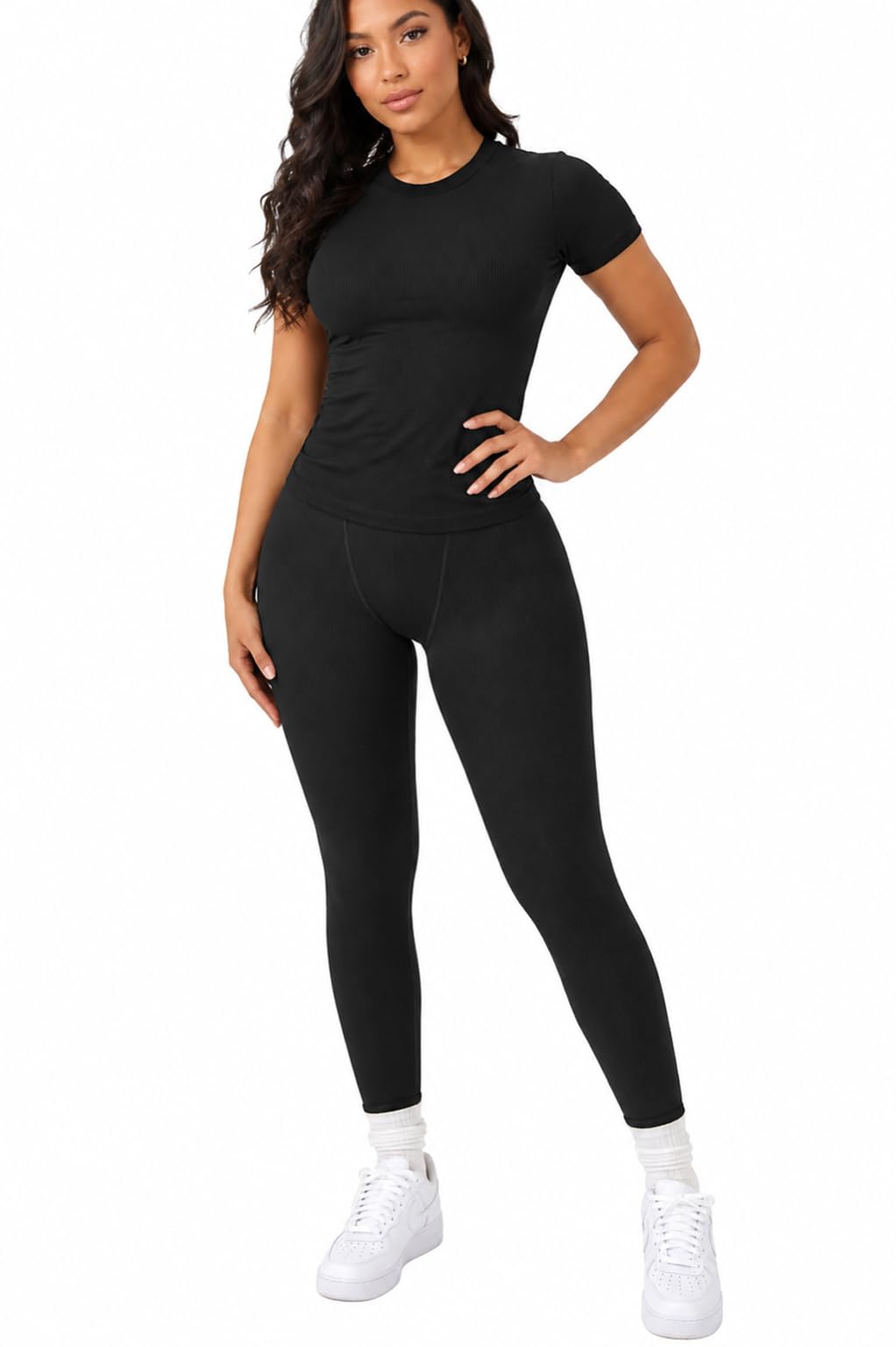 LICOBOD XS-3XL codzienny trening dwuczęściowe stroje dla kobiet koszulka z krótkim rękawem + elastyczne szorty z wysokim stanem zestawy streetwear