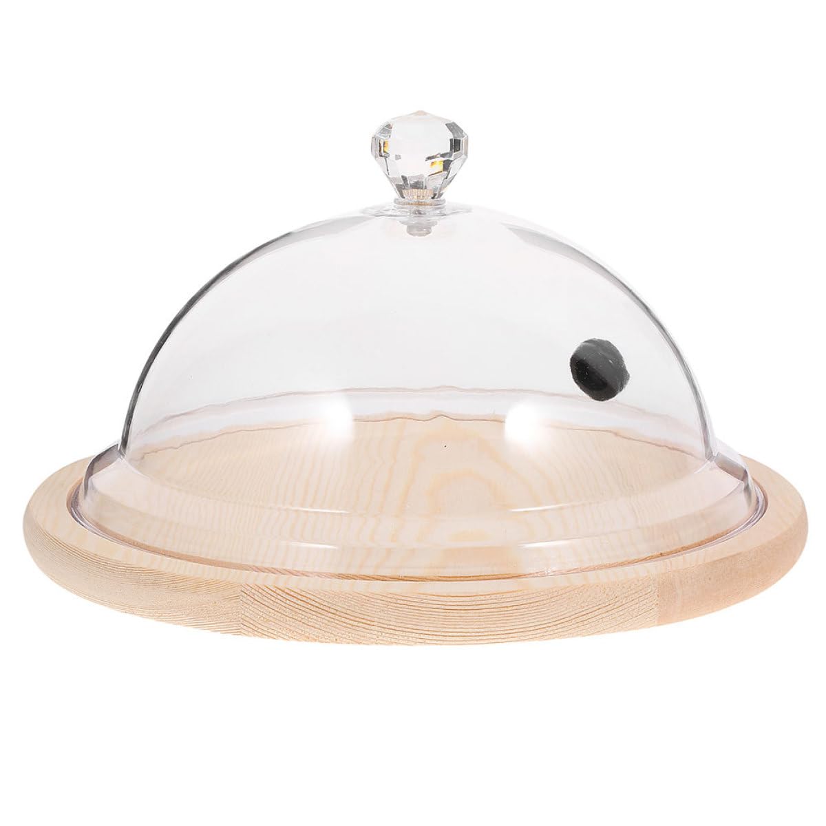 Ciieeo Dôme Alimentaire en Polycarbonate Transparent Réutilisable 26 CM avec Base en Bois Naturel Couvercle Anti-Fumée pour Présentation de Gâteaux Fruits et Desserts Réutilisable