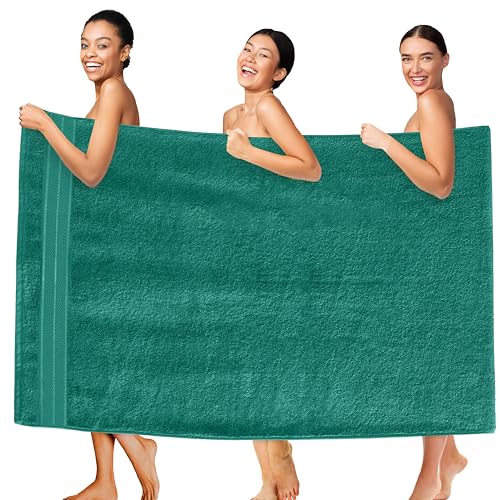 Image of Elegant Comfort Three Line Popcorn Extra Large Luxury Bath Towel - 40 inch x 80 inch inch, Premium Hotel Spa Quality 1 Piece Oversized Bath Sheet 100% Turkish Cotton Super Soft Highly Absorbent, Teal Blue