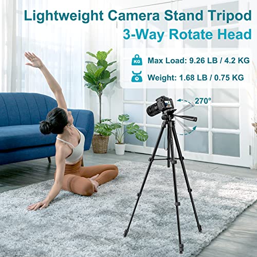 Image of JOILCAN Phone Tripod, 68 inch Tripod for Phone Stand Video Recording Photos, Travel Floor Tripods Compatible with iPhone Canon Nikon DSLR, Cell Phone Tripods with Remote /Travel Bag