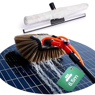Hortensus Spazzola Lavaggio con Asta Telescopico – Spazzola Telescopica con Collegamento all’Acqua per Pannelli Fotovoltaici e Solari, Finistre, Auto, Tetti, Serre e Facciate Pulizia (6,5 m)