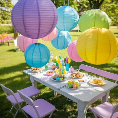 Capesaro Paper Lanterns Decorative 15pcs Pastel Colorful Theme Party Decorations for Birthday Party Baby Shower Graduation Anniversary Blue Pink Green Purple Yellow Room Hanging Decor