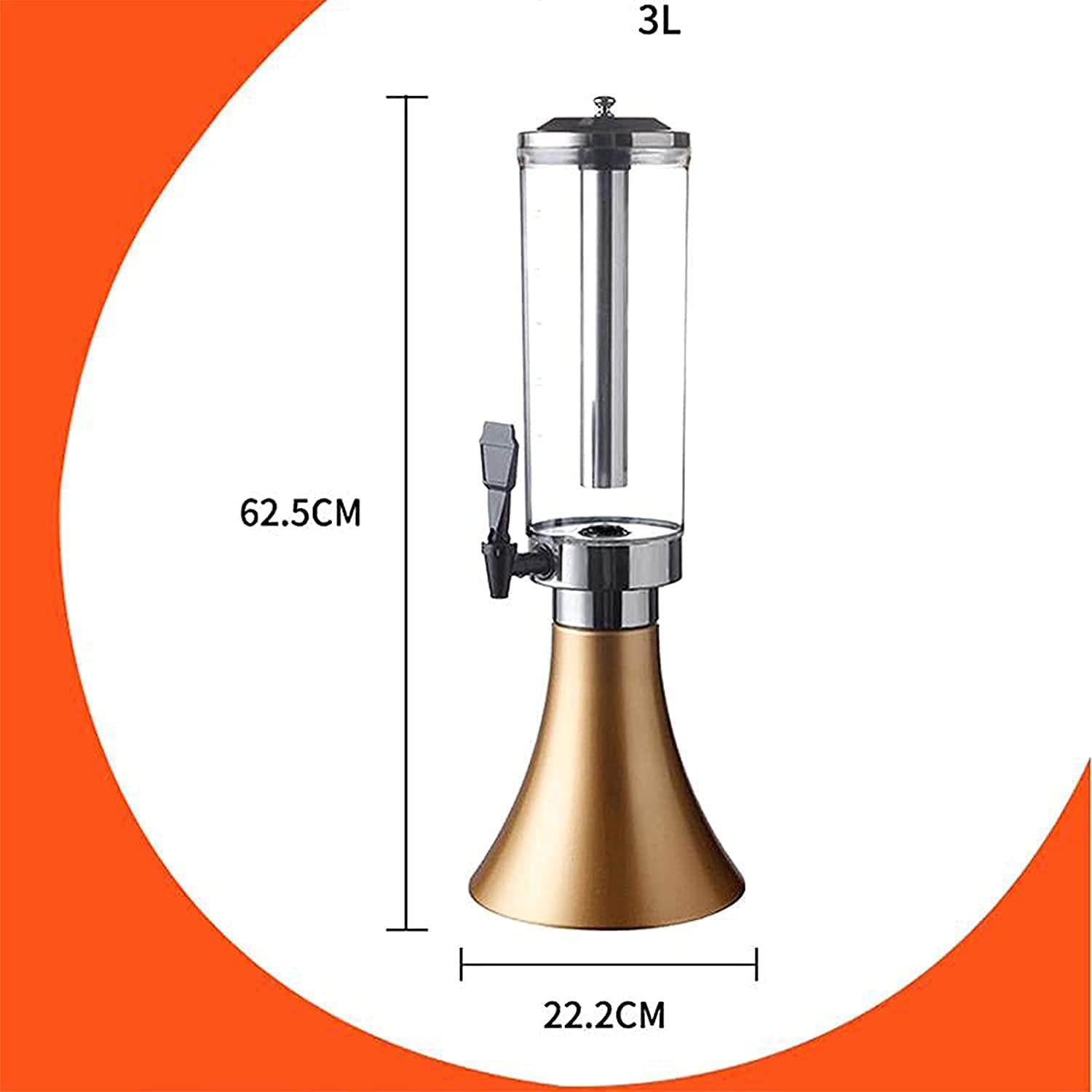 Beer Dispenser Beer Tower Dispenser 3L Beer Dispenser With Detachable Stainless Steel Ice Tube And LED Light(A)