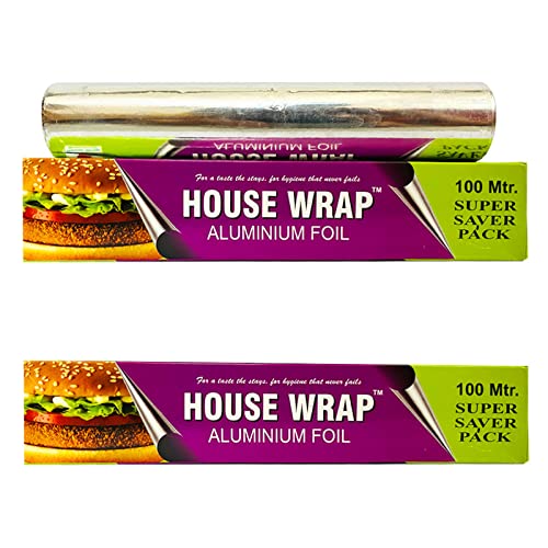 Image of House Wrap Aluminium Foil 100 Meters for Food Packing, Cooking, Baking | Super Saver Family Pack | Foil Paper for Food Wrap 11 Microns Thickness (Pack of 2)
