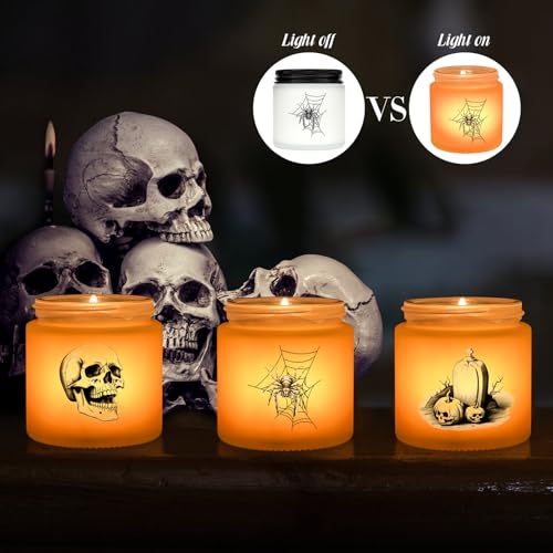 Image of BILOLLY 3 Pack Halloween LED Candles Decorations Indoor, Spooky Home Decor with Skulls, Spiders, Crow, Halloween Scented Candles for Home, Party, Holiday