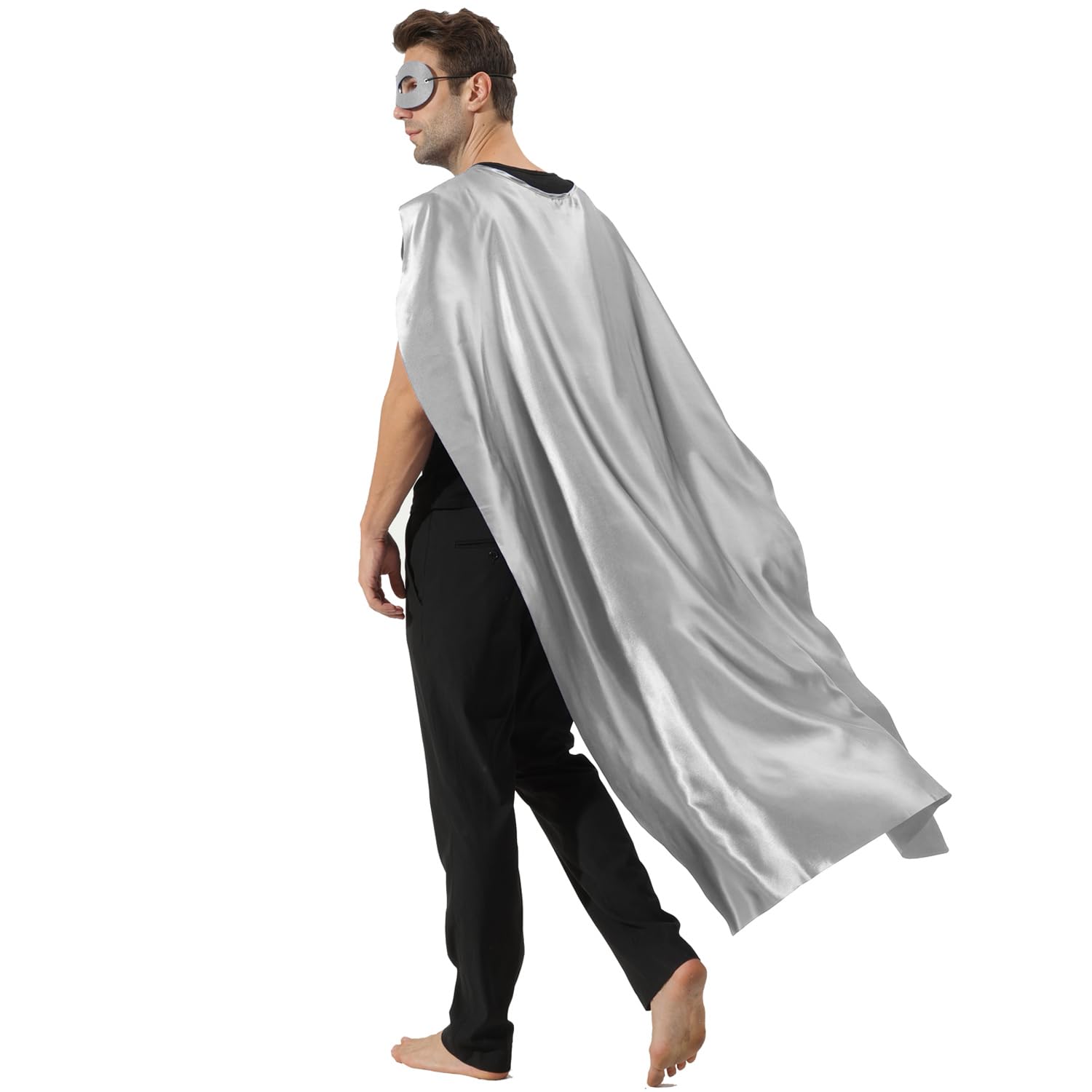 Kidsfere Adults Superhero Cape and Mask for Man Woman Halloween Vampire Cape Costume, Silver, L56 * W36