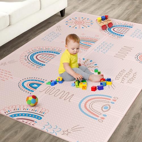 Alfombra de juego gruesa reversible plegable para bebé, 120 x 180 x 1 cm, alfombra de juego para bebés y niños, alfombrilla de espuma XXL, alfombrilla de habilidades motoras que promueve el desarrollo