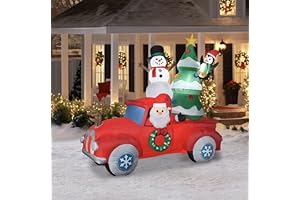 8 Foot Pre-Lit Christmas Inflatable Santa in Vintage Truck