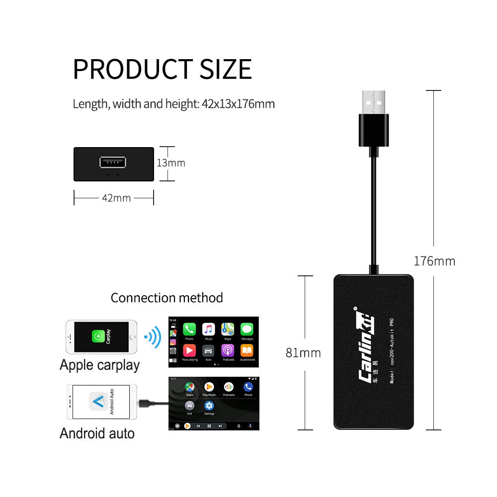 Carlinkit Carplay Dongle sans fil USB récepteur adaptateur pour unité de tête Android (autoradios Android) Compatible avec Android Auto/CarPlay/Mirror Screen, Bluetooth Carplay