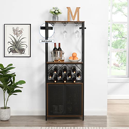 Oiog Wine Bar Cabinet Furniture, Freestanding Wine Bakers Rack With Glass Holder And Storage Cabinet, Multifunctional Liquor Cabinet For Kitchen And Dining Room (Vintage Brown) #TOP2