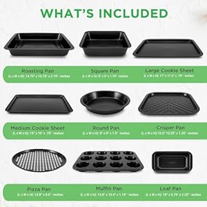 NutriChef 10-Piece Non-Stick Baking Pans Set - Deluxe Carbon Steel Bakeware Set w/ Cookie Sheets, Muffin Pan, Roasting Pan, Cake Pan, Baking Tray, Pizza Pan - Easy to Clean, Black NutriChef 10 Piece Non Stick Baking Pans Set Deluxe Carbon Steel Bakeware Set w Cookie Sheets Muffin Pan Roasting Pan Cake Pan Baking Tray Pizza Pan Easy to Clean Black