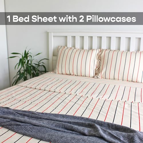 Image of SleepyCat 200TC Percale Fitted Sheets with 1 Pillowcase | 100% Breathable Cotton Bedsheet | Cool & Crsip Feel | 360 Elastic Grip for Easy Tuck| Sailor Stripes, Single Size, 72x36 Inch
