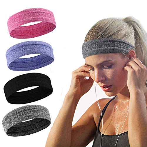 Joyfree Workout Headbands for Women Men Sweat Bands Headbands Non Slip,Soft Stretchy Sweatbands Headbands for Sports Yoga Running Fitness Exercise Gym Athletics 4 Pack