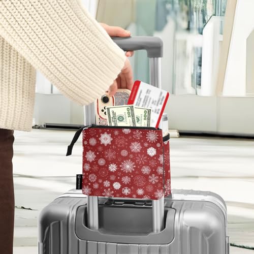 Image of Luggage Cup Holder for Suitcases Free Hands Suitcase Cup Holder Travel Luggage Drink Holder Portable Luggage Cup Caddy Bag Carrier with Handle Red Christmas Snowflakes