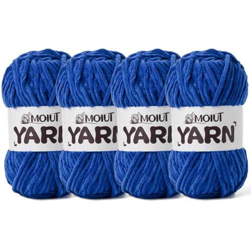 Image of 4 Packs Fluffy Chenille Yarn for Crocheting, Chunky Velvet Yarns for Crochet Amigurumi, Baby Yarn for Crocheting Soft Blanket, 349.9yds /14.1oz Bulky Yarns for Crafts /Hats /Shoes /Socks (4 Sapphire Blue)