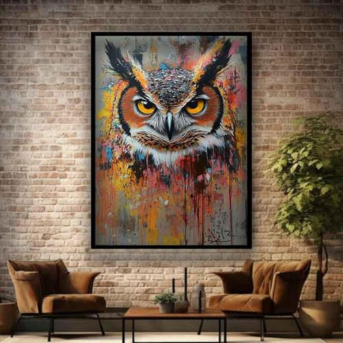 Tableau hibou graffiti sur toile 70x110cm pour salon moderne