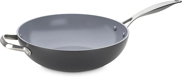 GreenPan Venice Pro Hard Anodised Healthy Ceramic Non-Stick 30 cm/4.7 Litre Wok Pan with Helper Handle, PFAS-Free, Induction, Oven Safe, Grey
