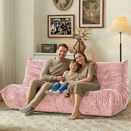 Image of HABUTWAY Giant Bean Bag Chairs Lazy Sofa for Adults,3 Seater,Pink | 3 Seater Fireside Chair, Memory Foam Lazy Large Floor Bean Bag Sofa for Living Room, Bedroom, Dorm, Office