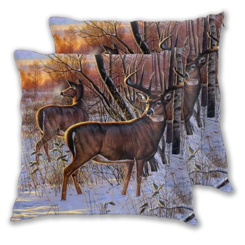 Taies d'oreiller cerf lot de 2 format carré imprimé pour lit et canapé
