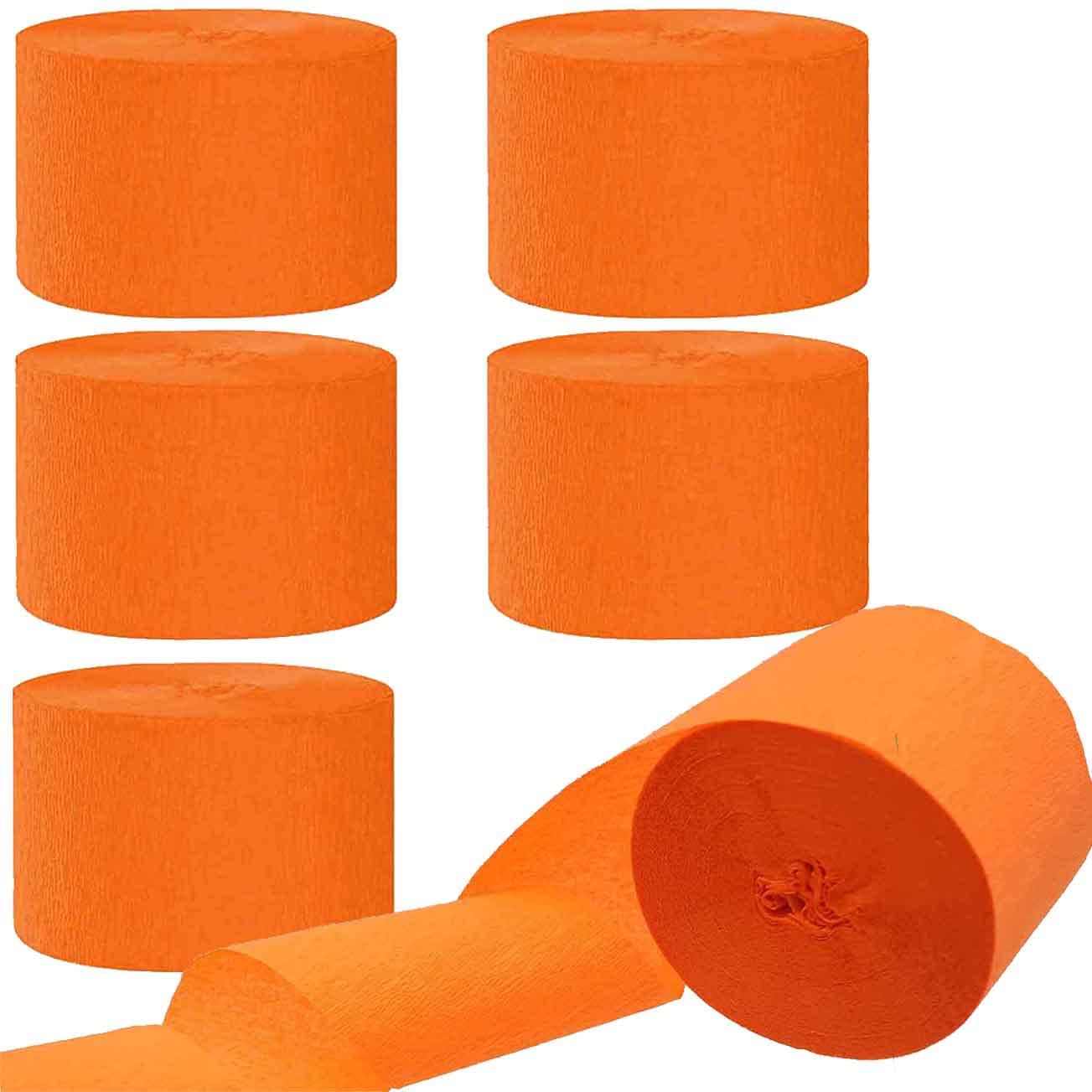 We Moment Crepe Paper Streamers - Orange Party Streamer, 1.8 Inch Widening, 6 Rolls (82 Feet per Roll) for Birthday &amp; Wedding Decorations