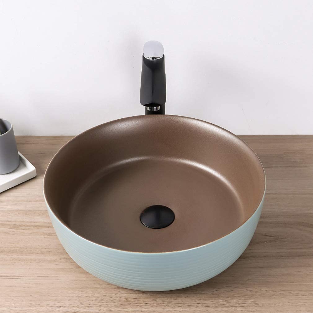 Ceramiczna Umywalka Łazienkowa, Umywalka Nablatowa, Okrągła, Porcelanowa, Ceramiczna, Artystyczna Umywalka Łazienkowa Z Odpływem Ze Stali Nierdzewnej, 25,7 X 5,9 Cala, Ni
