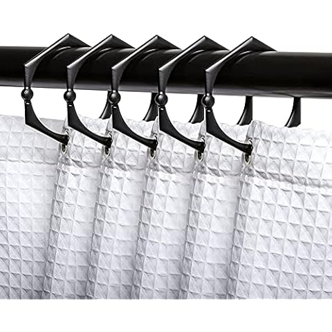 Utopia Alley Shower Hooks - Shower Curtain Rings for Bathroom - Rust Proof Shower Curtain Hooks for Shower Curtain or Liner - Set of 12, Matte Black Cover