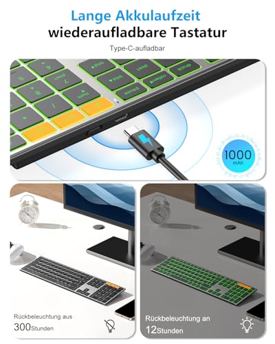 OMOTON Kabellose Tastatur Bluetooth, Metallgehäuse, Deutsches QWERTZ Layout – Ansicht 3