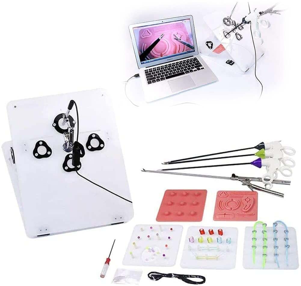 CHEIRSS Laparoscopic Trainer Simulator Training Box,Surgery Simulator Kit,with 6 Training Module and 4 Training Instruments, USB Can be Connected to a Computer