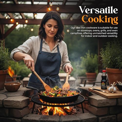 Utopia Kitchen Premium Cast iron Skillets 3 Piece Set, Chef's Pan, Pre Seasoned Frying Pan, 6, 8 & 10 Inches, PFAS-Free, Stovetop, Campfire & Grill Large Skillet, Even Heat Distribution Cast Iron Pan - 1