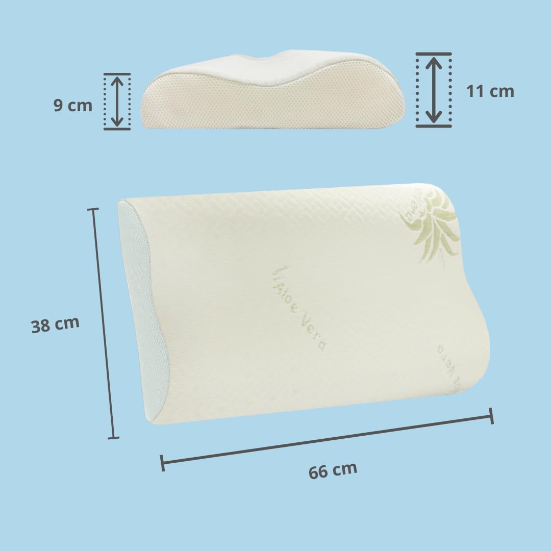 Kiby® Almohada cervical de espuma viscoelástica (certificado OEKO-TEX®), ortopédica, con aloe vera, doble onda, ergonómica, transpirable, antirronquidos, hipoalergénica y lavable