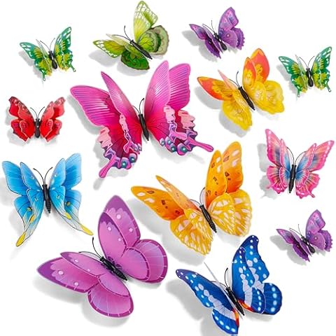 SAOROPEB 3D Butterfly Wall Decor, 24 Pcs Double Layer Butterfly Decorations for Party Decorations Locker Decor Refrigerator Decal, Reusable (Colorful) Cover