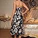Hnodov Fashion Pjs Satin Nightgowns for Women Floral Print Long Silk Nightdress with Slim Hem Vintage Nightdress Maxi Sleepwear, #02 Black,X-Large