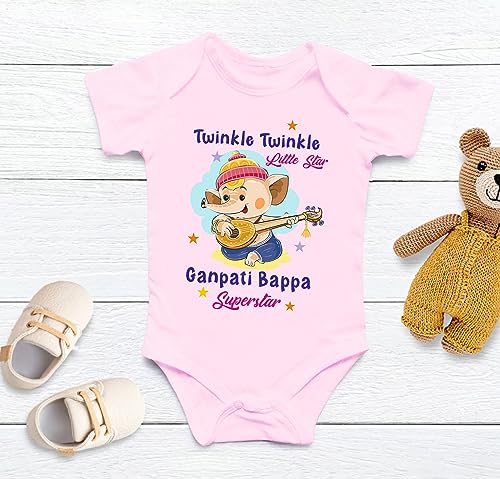 Image of Lillypupp Ganesh Chaturthi Dress For Baby Boy Girl| Ganpati Quotes Half Sleeve Unisex Cotton Romper Bodysuit For New Born Baby Clothes.