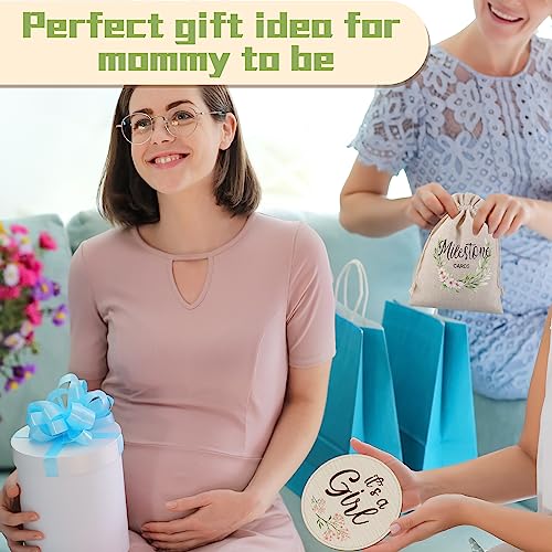 18 Pcs Wooden Pregnancy Week Signs for 8-40 Weeks Pregnancy Milestone Tracker Discs Neutral Baby Announcement Cards Double Sided with Bag for Pregnant Moms - Thumbnail 6
